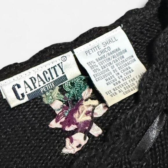 VTG 90s Capacity Black & Multicolor Floral Embroidery Dark Coquette Knit Sweater - Picture 8 of 8